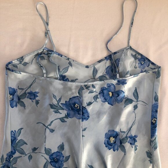 Private Luxuries Y2K Size M Night Gown Satiny Blue Floral Slip Dress 90s - Picture 6 of 8